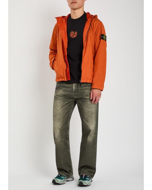 Stone Island Orange Hooded Crinkled Nylon Jacket for men