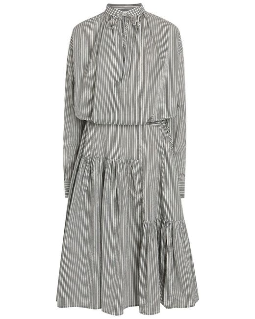 Dries Van Noten Gray Denvo Striped Cotton-Blend Poplin Midi Dress
