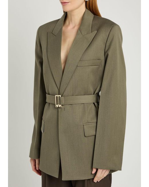Victoria Beckham Green Belted Twill Blazer
