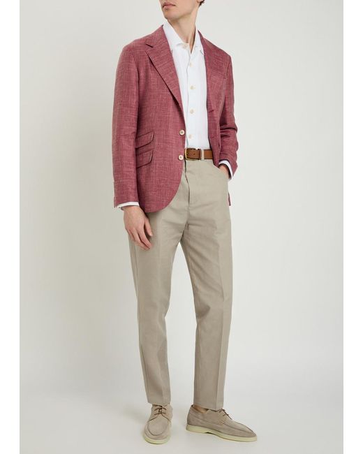 Brunello Cucinelli Natural Cotton And Linen-Blend Trousers for men