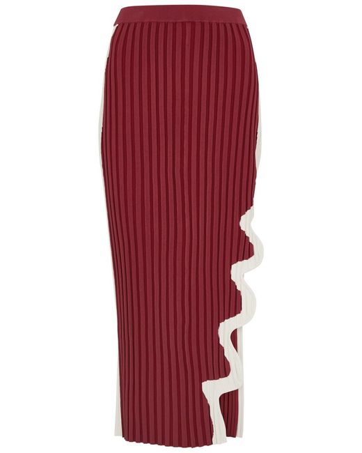 Ph5 Red Jela Asymmetric Stretch-Knit Midi Skirt
