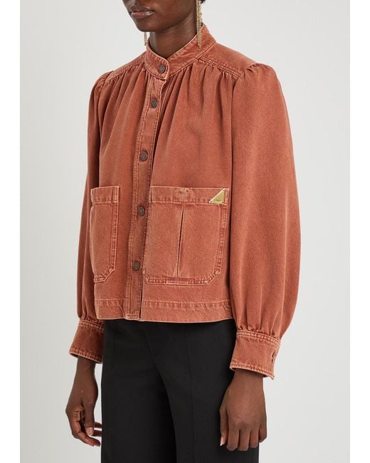 Chloé Orange Gathered Denim Jacket