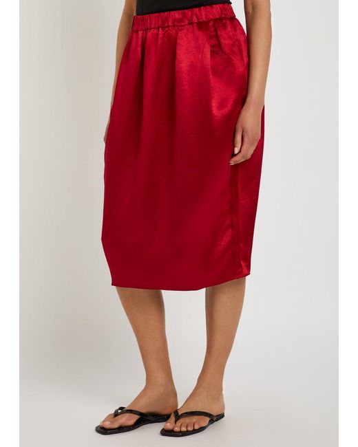Maria McManus Red Satin Midi Tulip Skirt