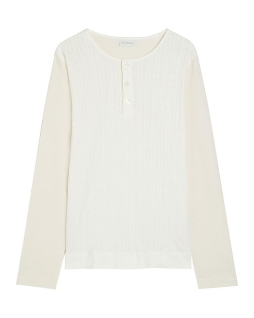 Dries Van Noten White Hebton Henley Pointelle Cotton Top for men