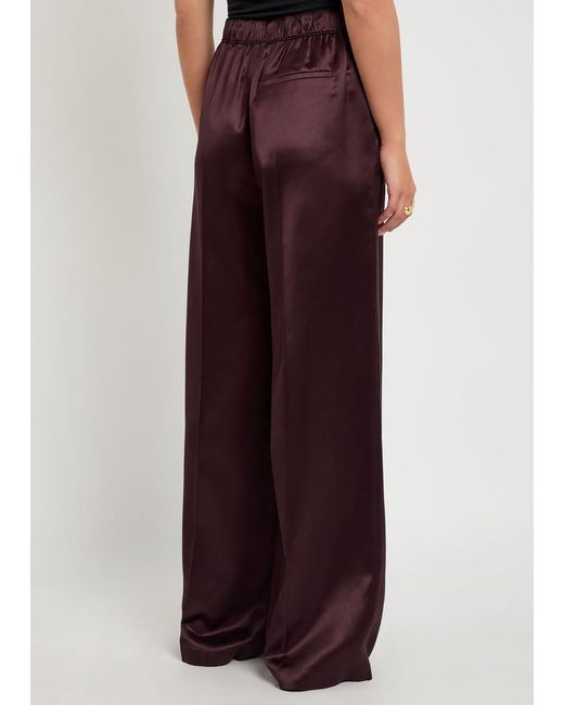 Tory Burch Purple Pintuck Wide-Leg Satin Trousers