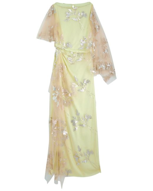Erdem White Sequin-Embellished Draped Satin Gown