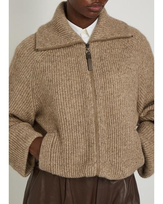 Brunello Cucinelli Natural Metallic-Knit Cashmere-Blend Cardigan