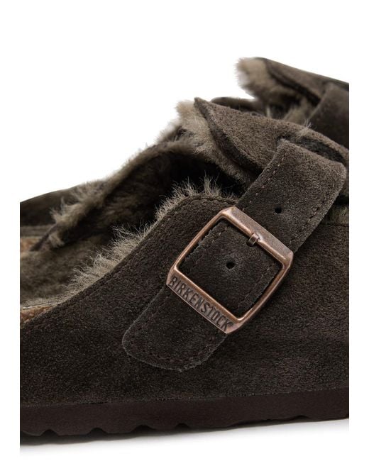 Birkenstock Brown Boston Shearling Suede Sliders