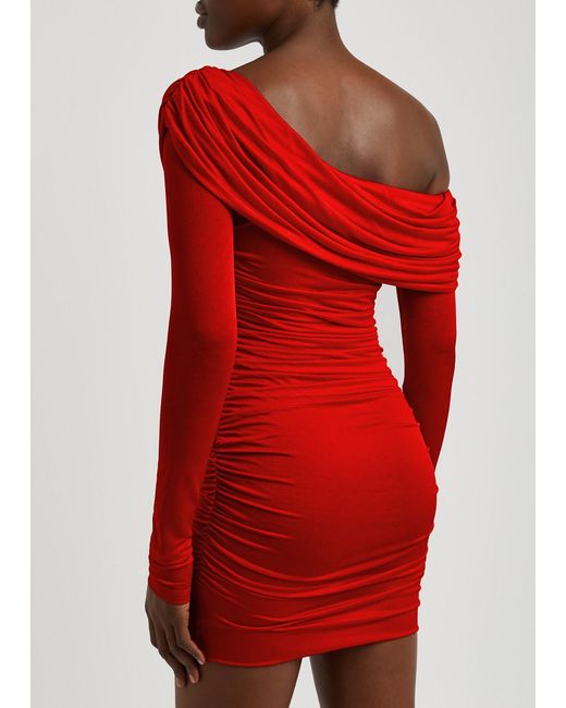 Blumarine Red One-Shoulder Ruched Jersey Mini Dress