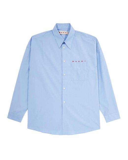 Marni Blue Logo-Print Cotton Shirt for men