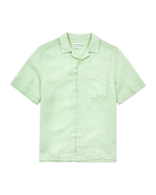 Calvin Klein Green Logo-Embroidered Linen-Blend Shirt for men