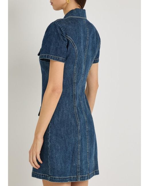 Alice + Olivia Blue Jamie Collared Mini Shirt Dress