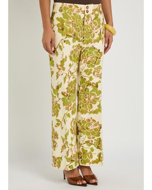 LaDoubleJ Yellow Hendrix Floral-Print Woven Trousers