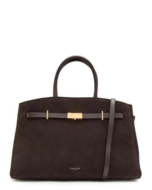 DeMellier London Brown The Hudson Midi Grained Leather Top Handle Bag