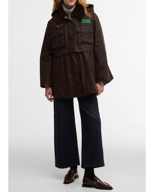 BARBOUR X GANNI Black Peplum Waxed Cotton Jacket