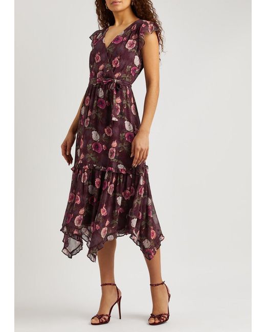 PAIGE Purple Terrazza Floral-print Silk Midi Dress