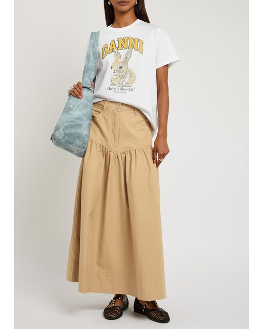 Ganni Natural Suiting Cotton-Blend Maxi Skirt