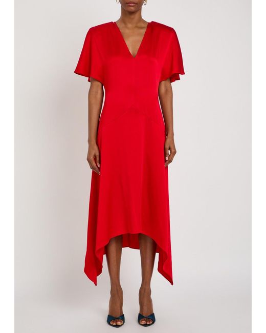 Stella McCartney Red Envers V-Neck Satin Midi Dress