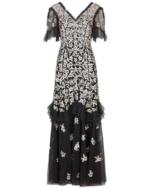 Needle & Thread Black Raina Sequin-embellished Tulle Gown