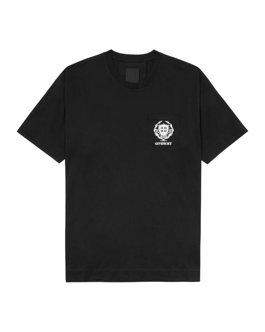 Givenchy Black Crest Logo-Embroidered Cotton T-Shirt for men