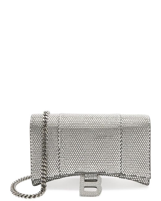 Balenciaga Gray Hourglass Crystal-embellished Wallet-on-chain