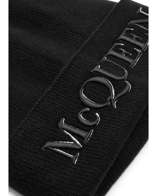 Alexander McQueen Black Logo-embroidered Cashmere Beanie for men