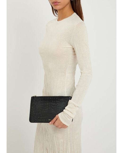 Totême Black Crocodile-Embossed Leather Clutch