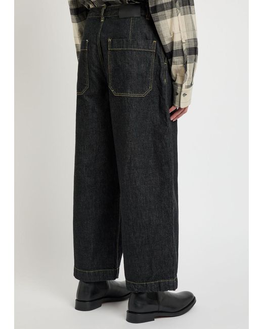 Studio Nicholson Black Single Pleat Wide-Leg Jeans for men