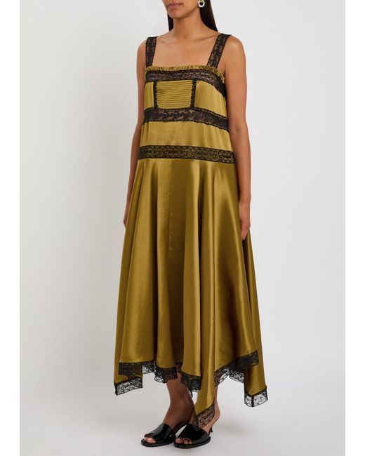 Ganni Natural Lace-Trim Satin Midi Slip Dress