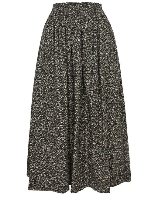 Skall Studio Gray Dagny Floral-Print Cotton-Poplin Midi Skirt