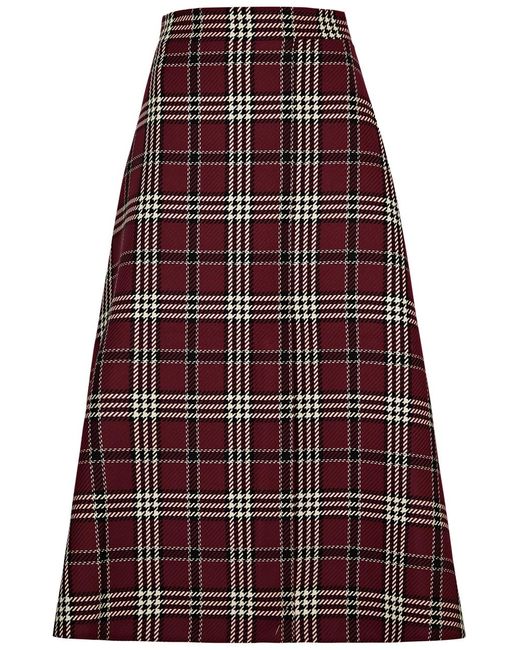 Emilia Wickstead Red Tora Tartan Wool-blend Midi Skirt
