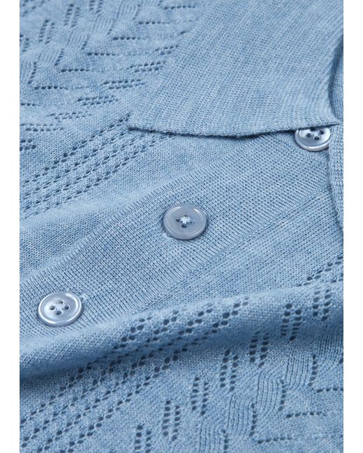NN07 Blue Thor Pointelle Knitted Polo Shirt for men