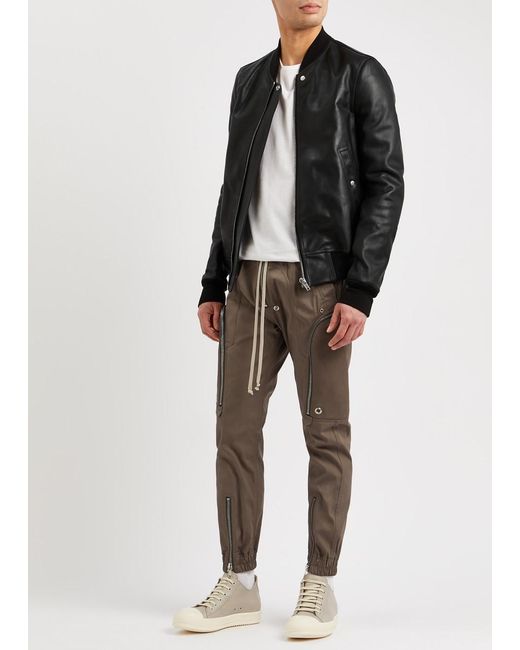 Rick Owens Black Leather Bomber Jacket for men