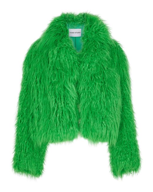 Stand Studio Janet Faux Fur Jacket in Green | Lyst