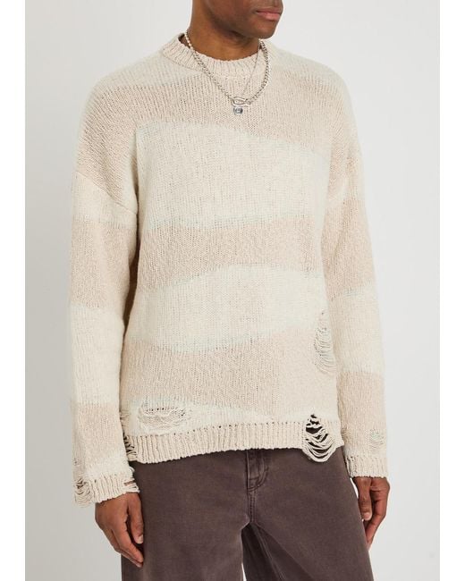 Our Legacy Natural Popover Roundneck Striped Distressed Cotton-Blend Jumper for men