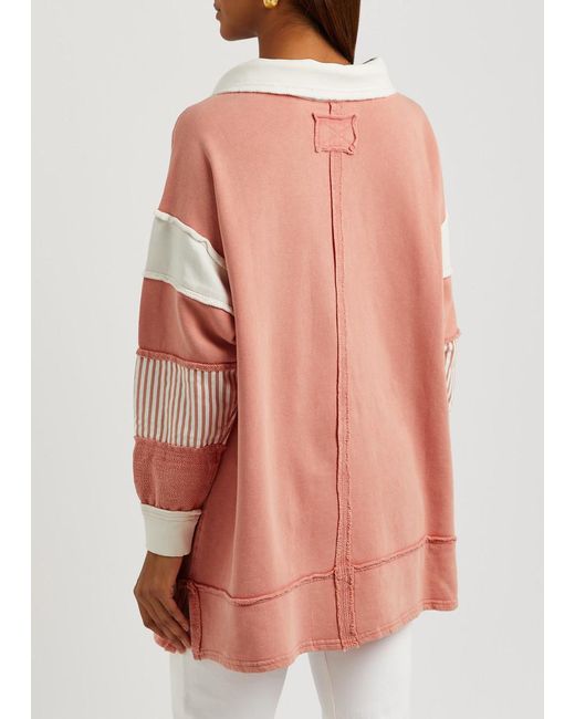 Free People Pink Clean Prep Striped Cotton Polo Top