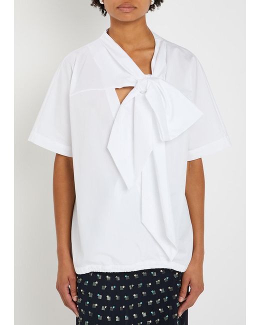 Dries Van Noten White Curbin Bow-Embellished Cotton-Poplin T-Shirt