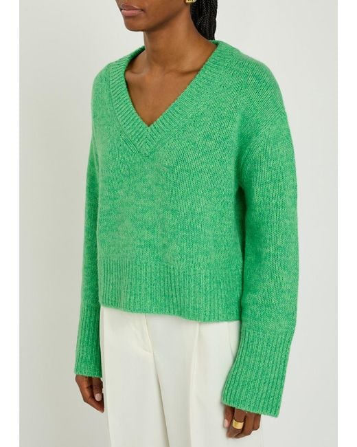 Lisa Yang Green Aletta V-Neck Cashmere Jumper