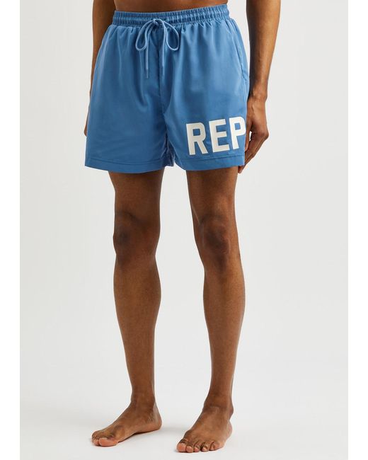 Represent Blue Logo-Print Nylon Swim Shorts for men
