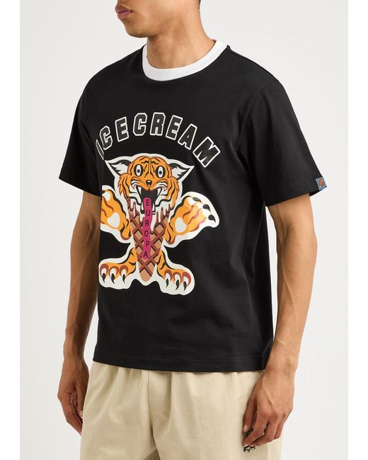 ICECREAM Black Tiger Logo-Print Cotton T-Shirt for men