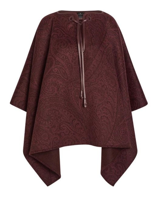 Etro Purple Paisley-Print Wool-Blend Cape