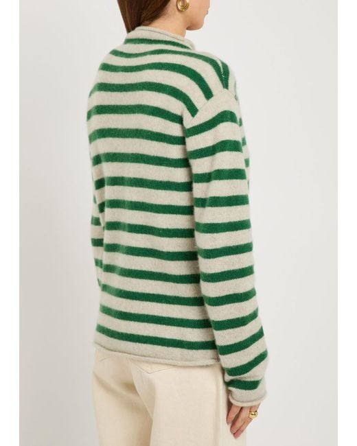The Elder Statesman Green Cousteau Striped Cashmere Cardigan