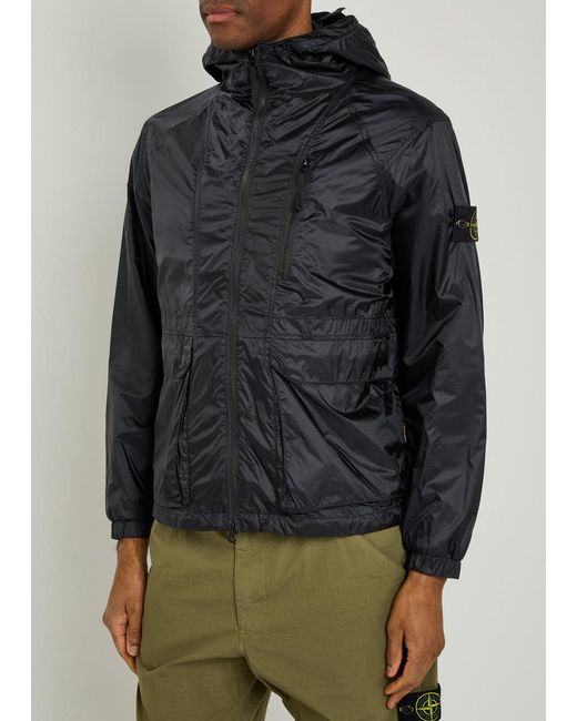 Stone Island Black Hooded Ripstop Shell Jacket for men