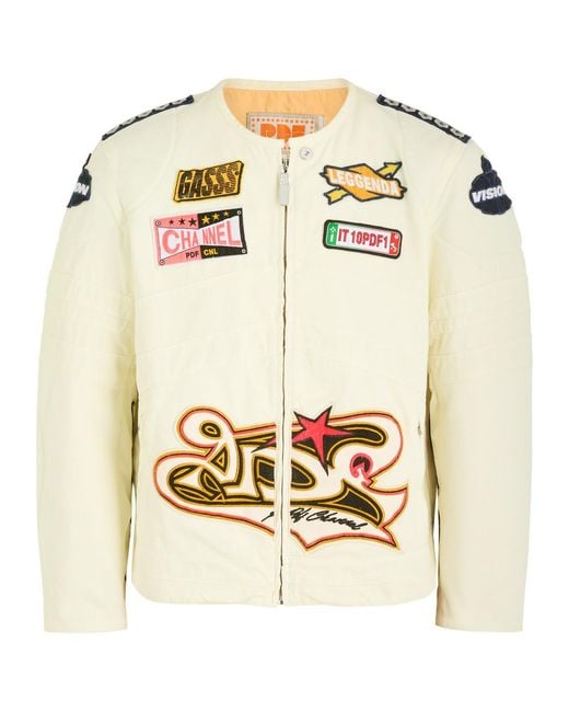 PDF CHANNEL Metallic Moto Patchwork Canvas Bomber Jacket for men