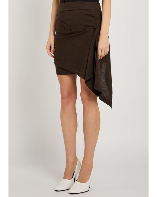 Lemaire Brown Buttoned-Panel Fine-Knit Mini Skirt