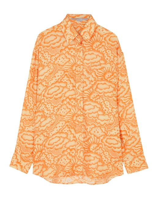Stella McCartney Orange Cloud-print Silk Shirt