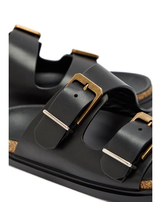 The Row Black Buckle Leather Slides