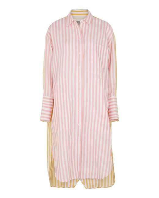 Lee Mathews Pink Hope Striped Linen-Blend Midi Dress
