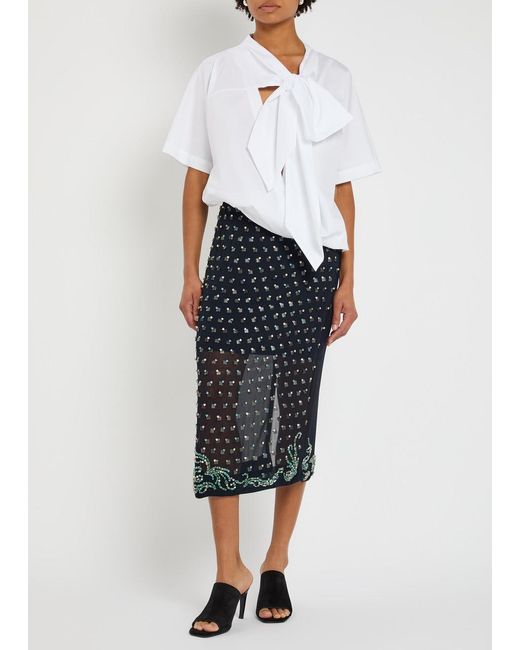 Dries Van Noten White Curbin Bow-Embellished Cotton-Poplin T-Shirt