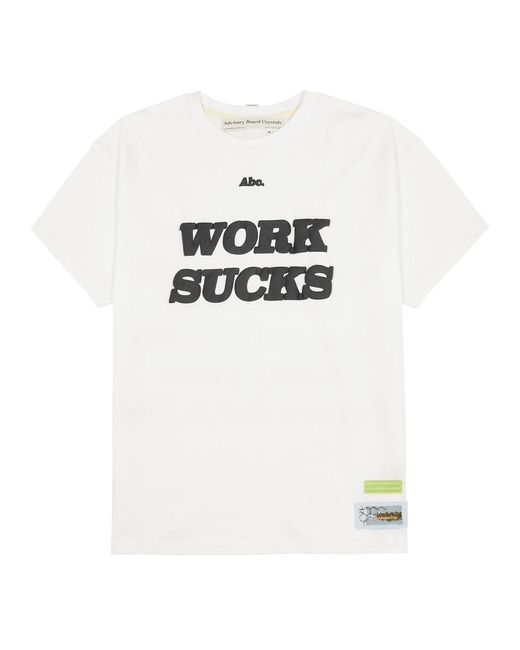 Advisory Board Crystals White Work Sucks Printed Cotton T-shirt for men